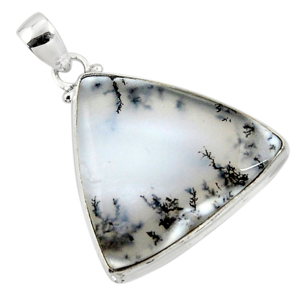 19.72cts natural white dendrite opal (merlinite) 925 silver pendant r50348