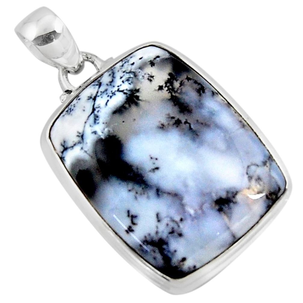 21.48cts natural white dendrite opal (merlinite) 925 silver pendant r50355