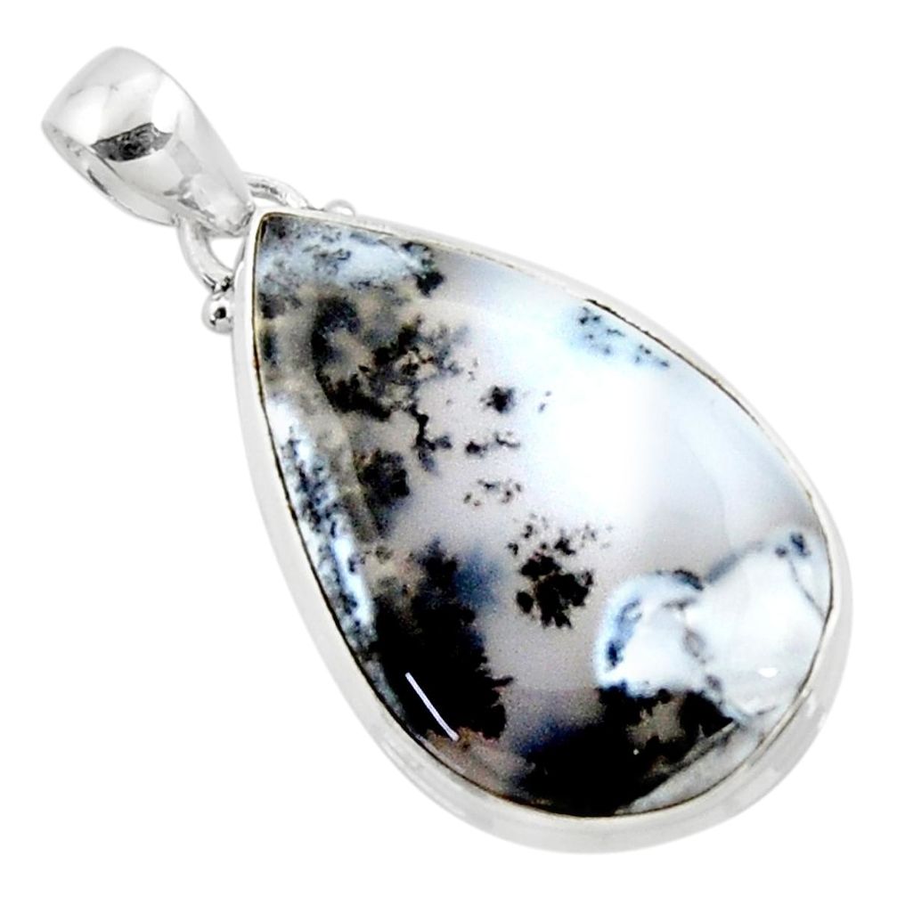 17.22cts natural white dendrite opal (merlinite) 925 silver pendant r50357