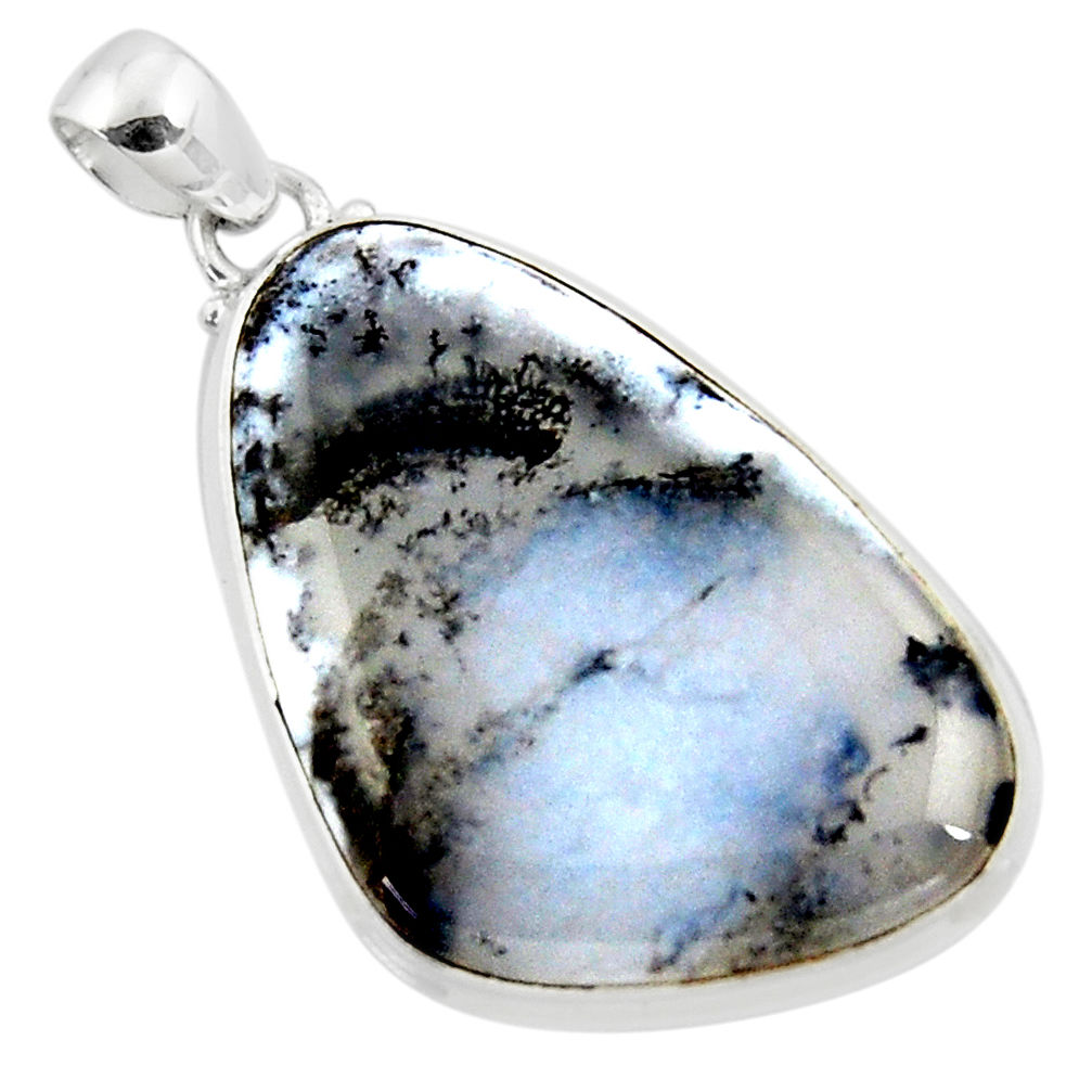 25.60cts natural white dendrite opal (merlinite) 925 silver pendant r50358