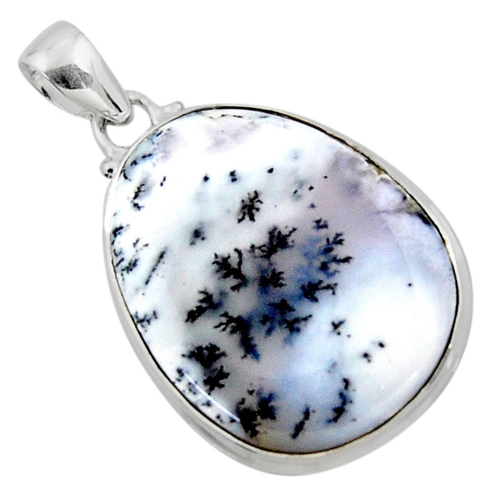 18.70cts natural white dendrite opal (merlinite) 925 silver pendant r50359