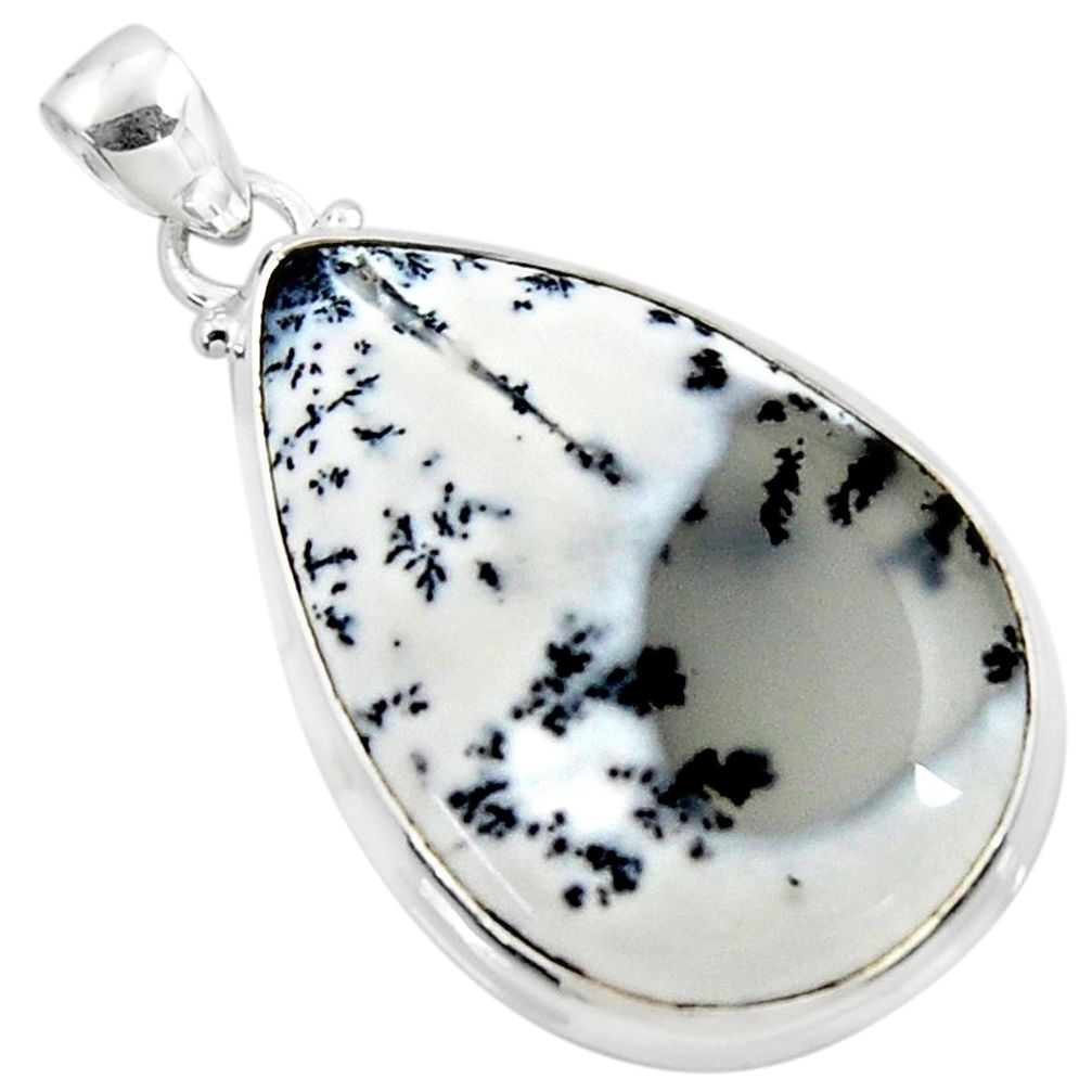 22.59cts natural white dendrite opal (merlinite) 925 silver pendant r50365