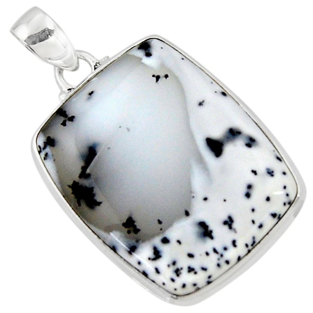 25.60cts natural white dendrite opal (merlinite) 925 silver pendant r50366