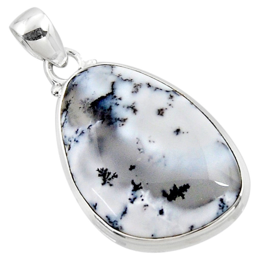 18.15cts natural white dendrite opal (merlinite) 925 silver pendant r50379