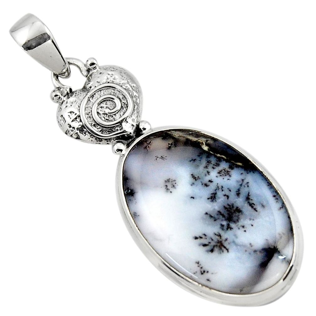 19.27cts natural white dendrite opal (merlinite) 925 silver pendant r50553