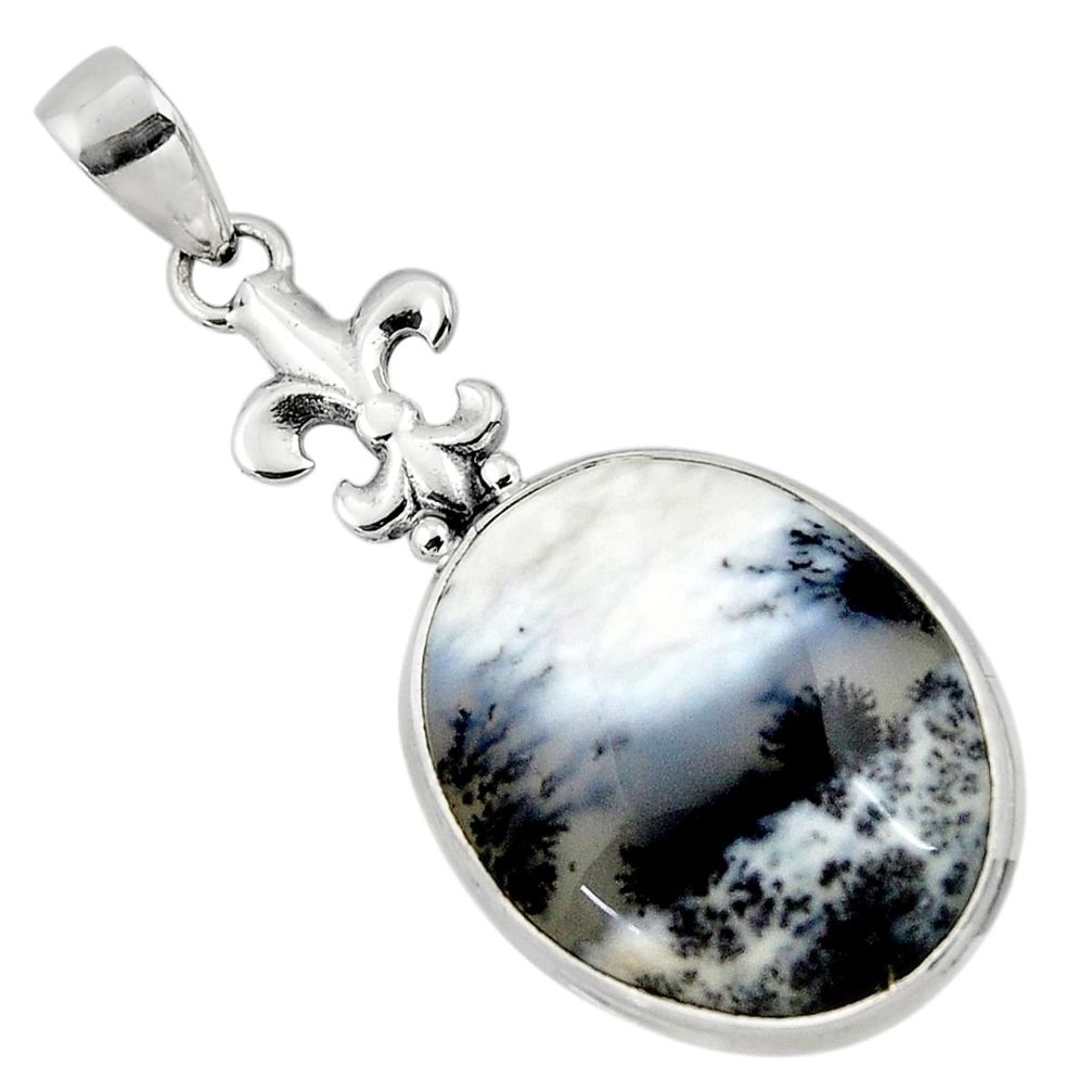 20.65cts natural white dendrite opal (merlinite) 925 silver pendant r50555