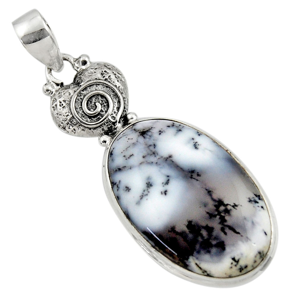 20.65cts natural white dendrite opal (merlinite) 925 silver pendant r50559