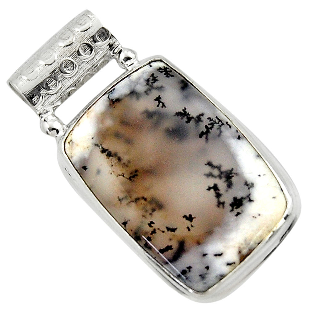 18.15cts natural white dendrite opal (merlinite) 925 silver pendant r50567