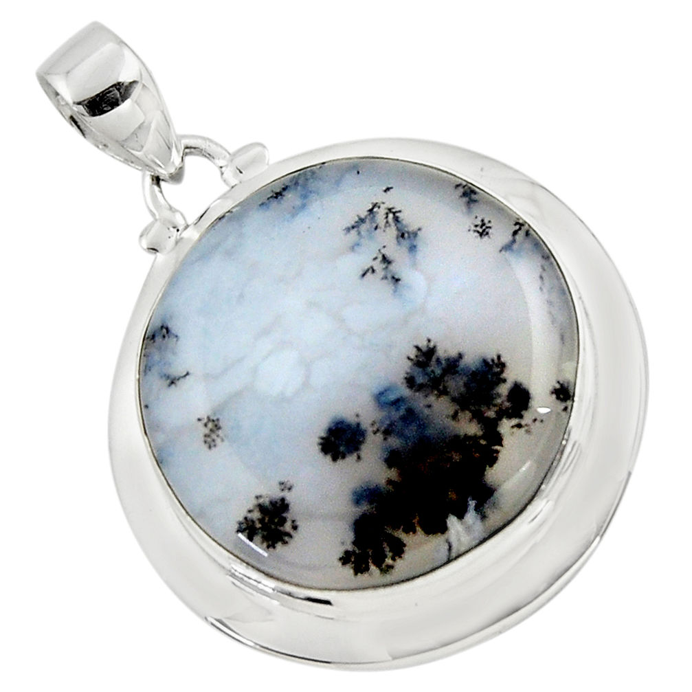 21.30cts natural white dendrite opal (merlinite) 925 silver pendant r50572