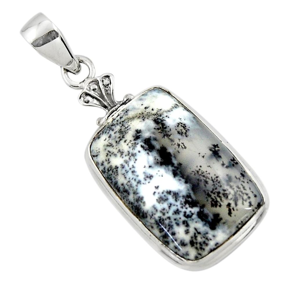 17.65cts natural white dendrite opal (merlinite) 925 silver pendant r50576