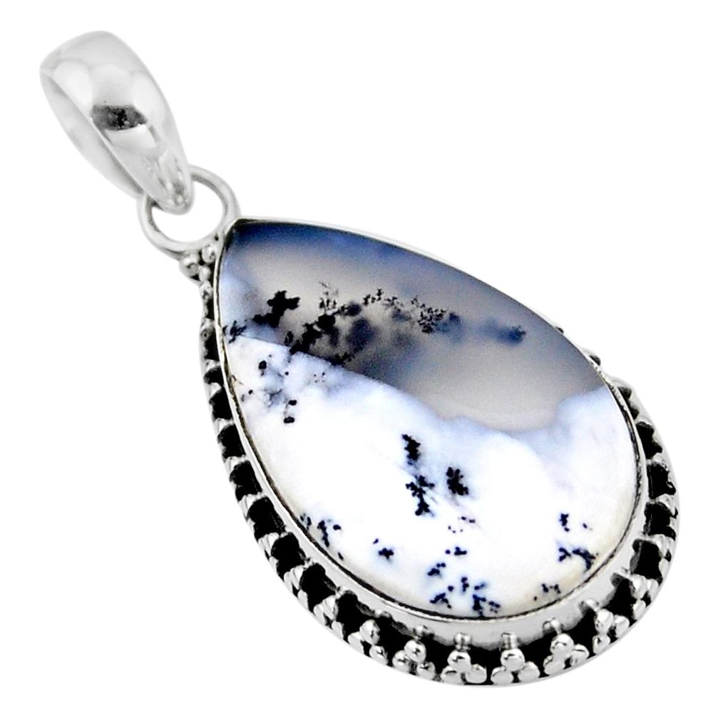 14.72cts natural white dendrite opal (merlinite) 925 silver pendant r53881