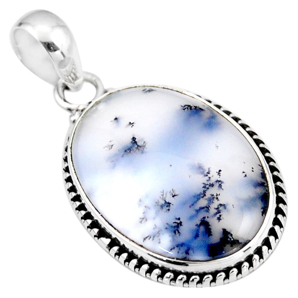 16.62cts natural white dendrite opal (merlinite) 925 silver pendant r53887