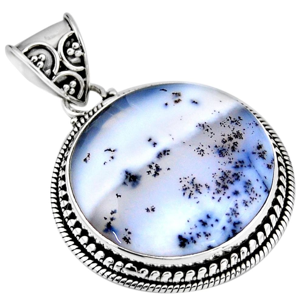 19.60cts natural white dendrite opal (merlinite) 925 silver pendant r53889