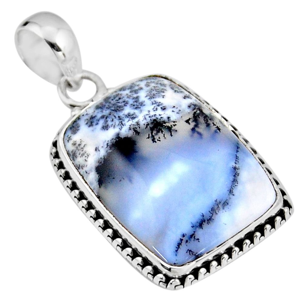18.15cts natural white dendrite opal (merlinite) 925 silver pendant r53893