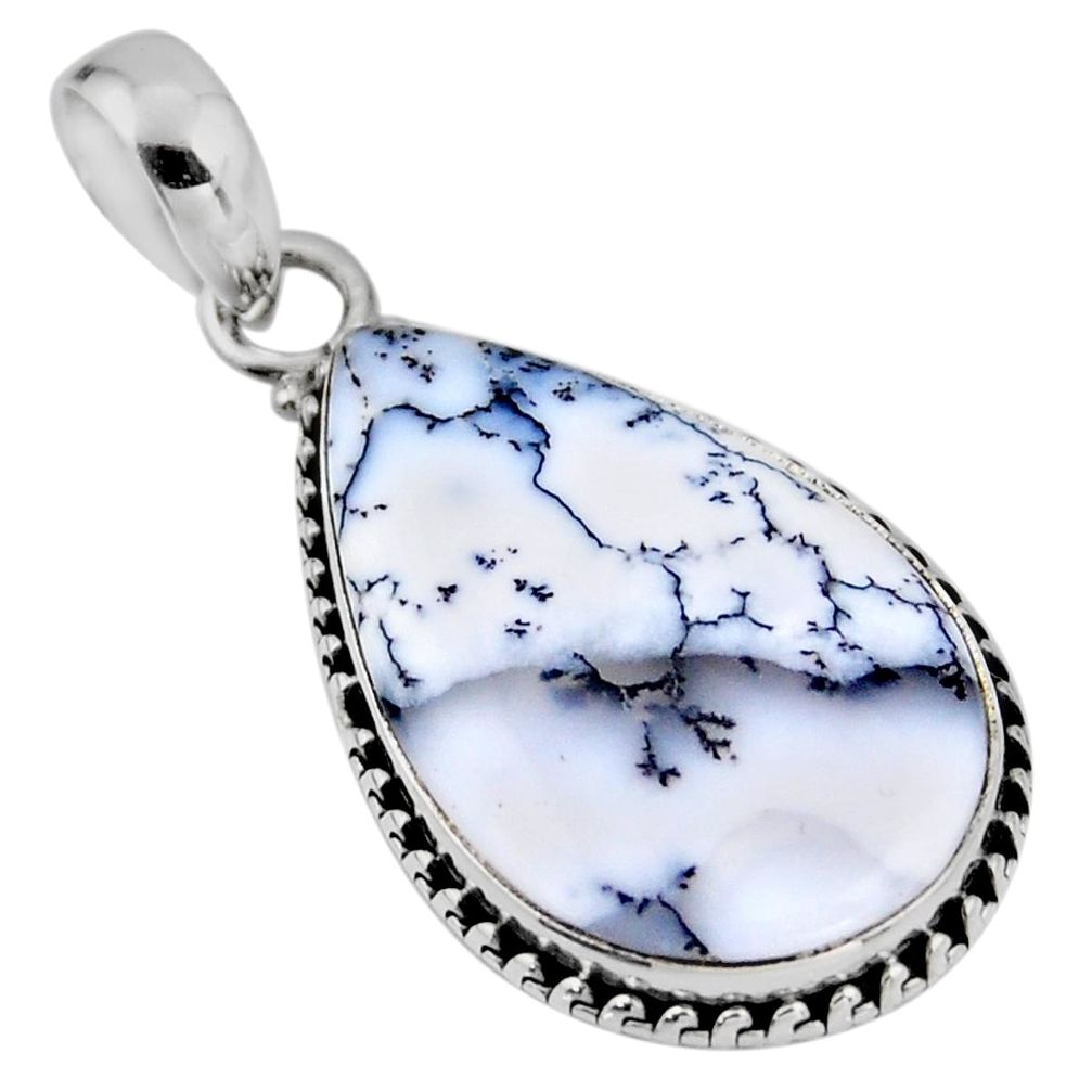 14.72cts natural white dendrite opal (merlinite) 925 silver pendant r53895