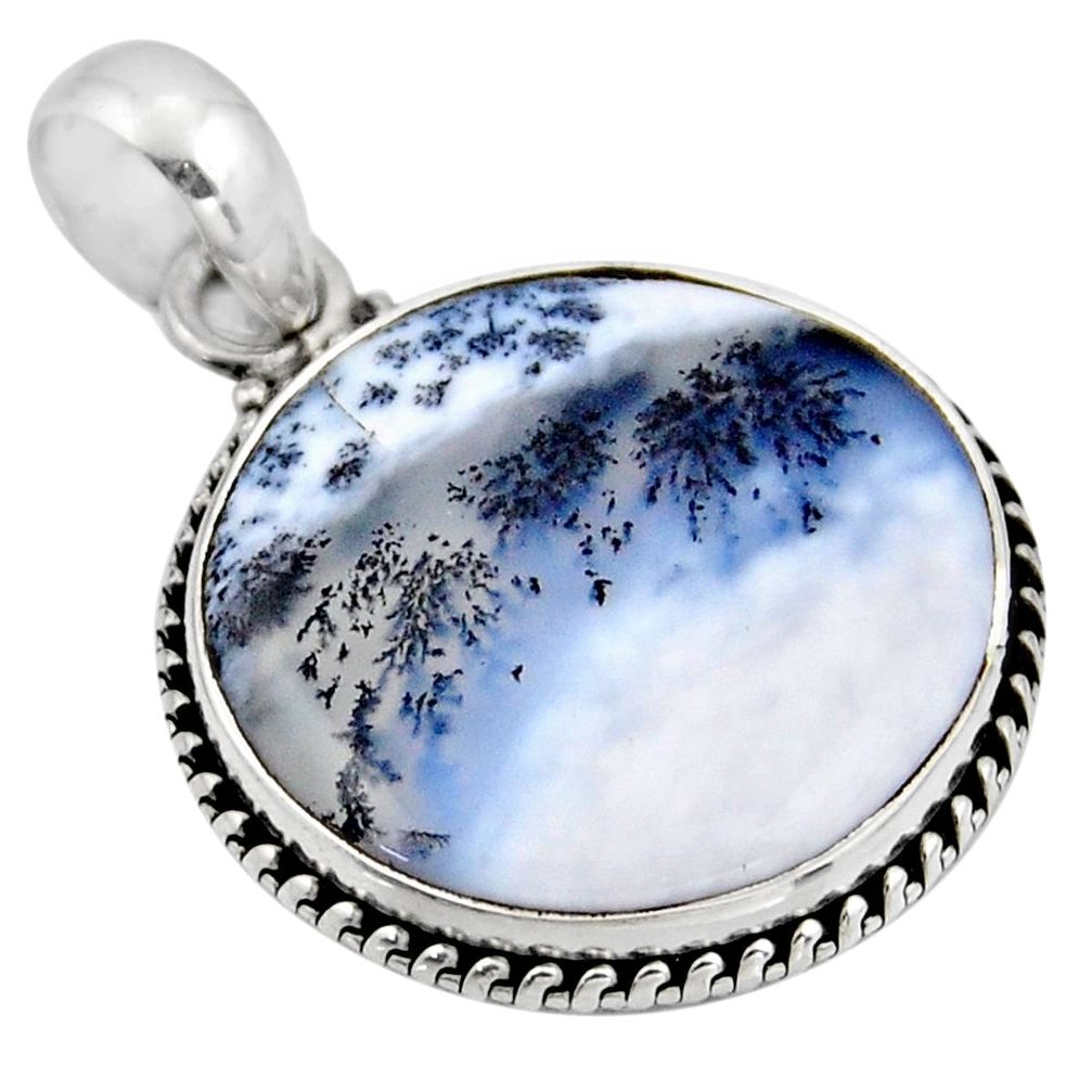 16.65cts natural white dendrite opal (merlinite) 925 silver pendant r53906