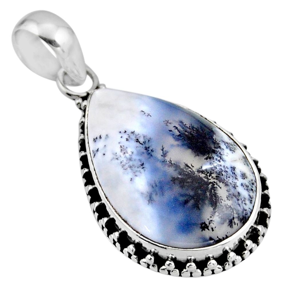 15.08cts natural white dendrite opal (merlinite) 925 silver pendant r53909