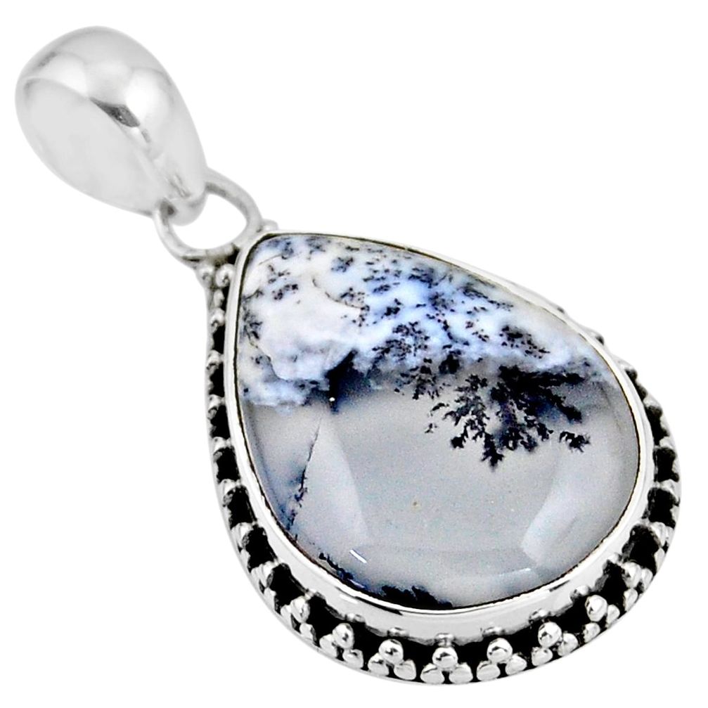 14.72cts natural white dendrite opal (merlinite) 925 silver pendant r53910