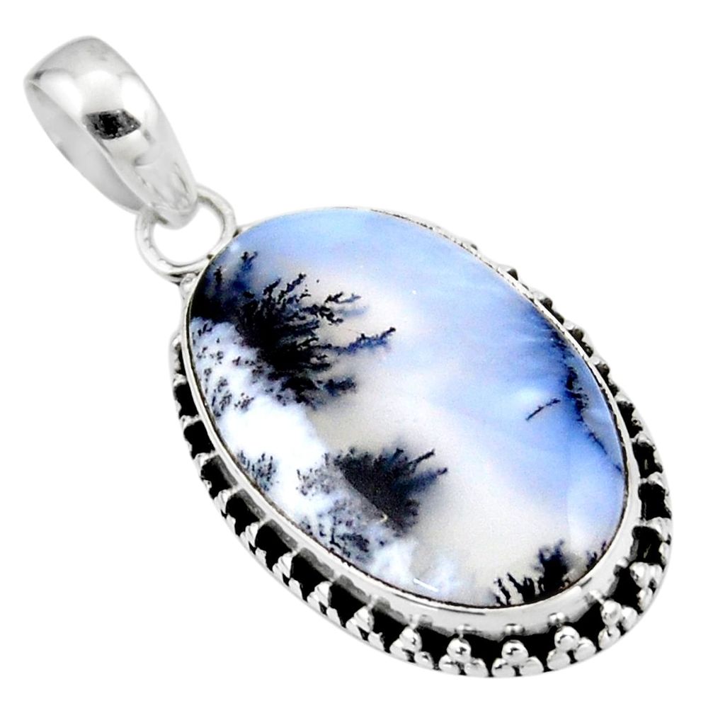 14.12cts natural white dendrite opal (merlinite) 925 silver pendant r53913