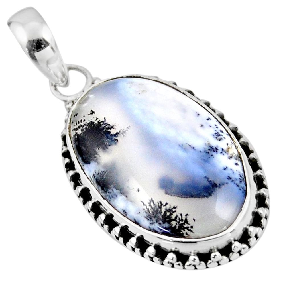 15.08cts natural white dendrite opal (merlinite) 925 silver pendant r53918