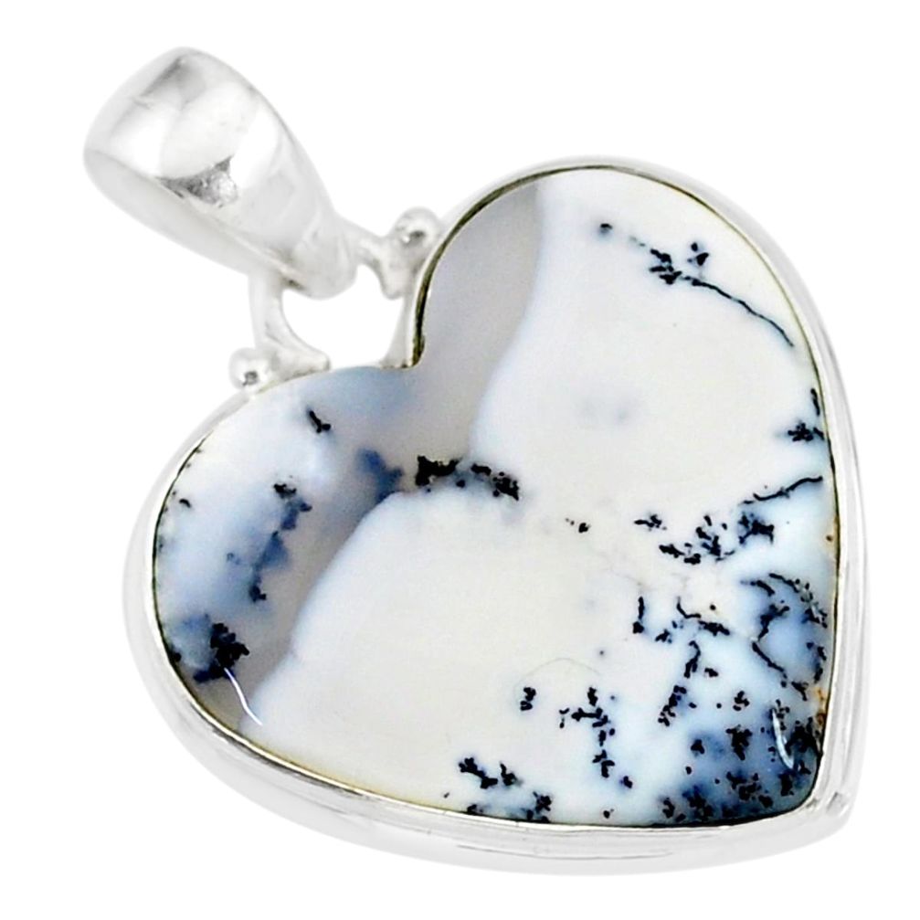 12.65cts natural white dendrite opal (merlinite) 925 silver pendant r86242