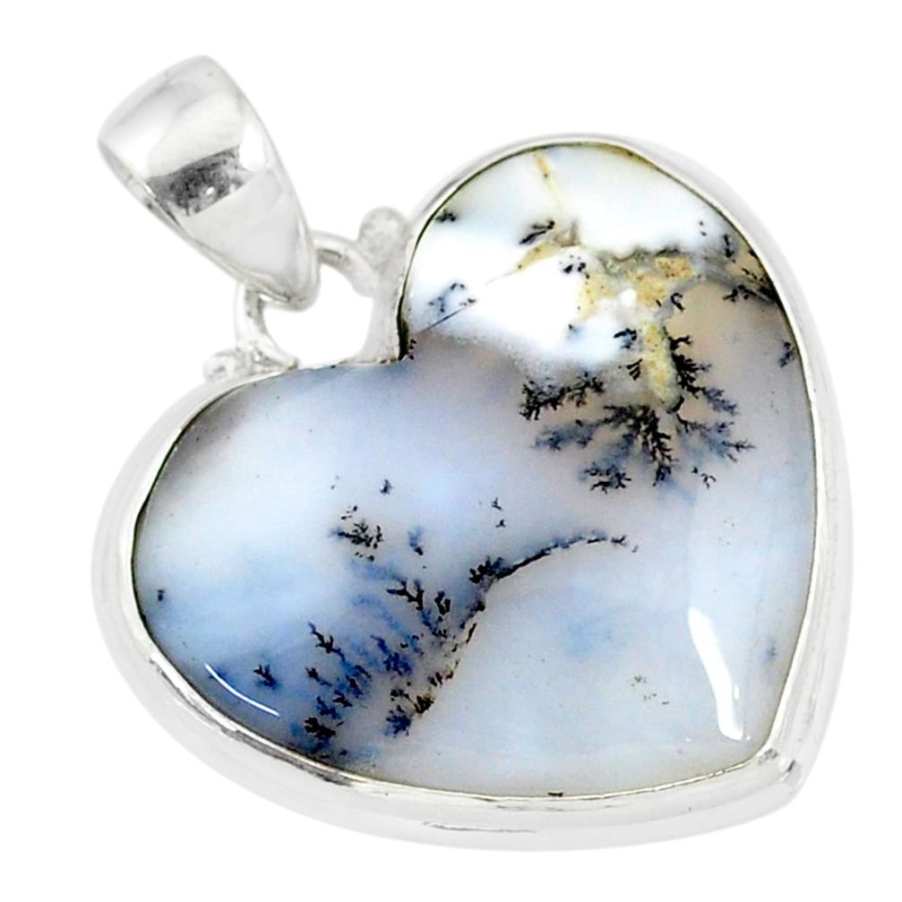 15.72cts natural white dendrite opal (merlinite) 925 silver pendant r86243