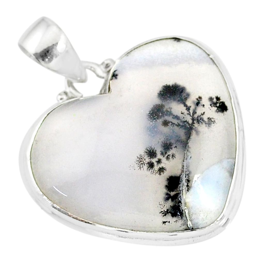 18.65cts natural white dendrite opal (merlinite) 925 silver pendant r86254