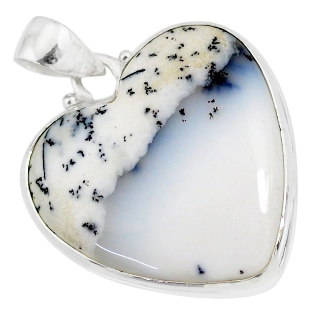 18.23cts natural white dendrite opal (merlinite) 925 silver pendant r86267