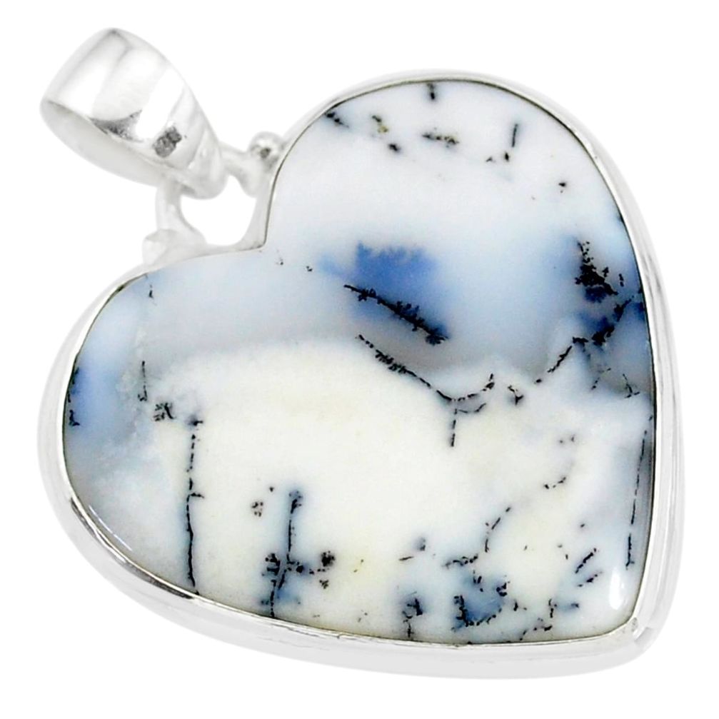 17.98cts natural white dendrite opal (merlinite) 925 silver pendant r86278