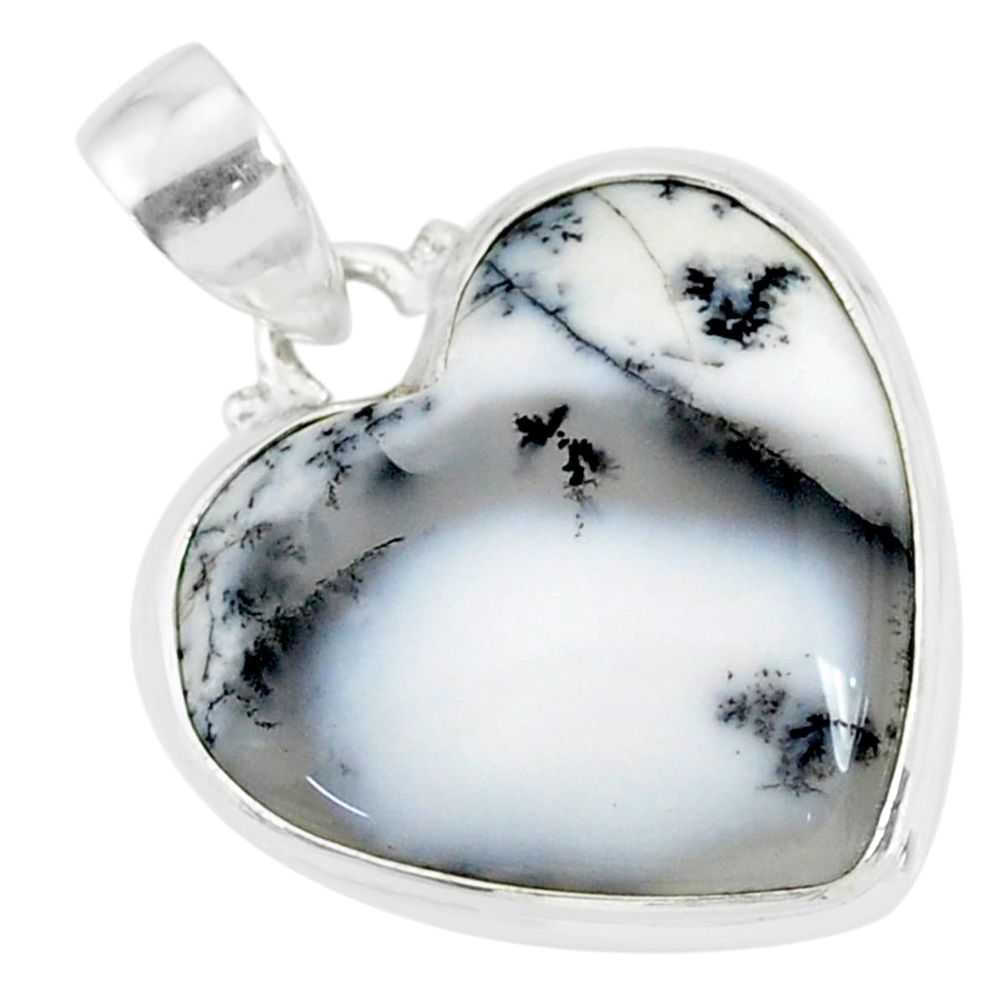 14.10cts natural white dendrite opal (merlinite) 925 silver pendant r86280