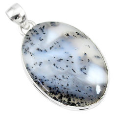 19.84cts natural white dendrite opal (merlinite) 925 silver pendant r86562