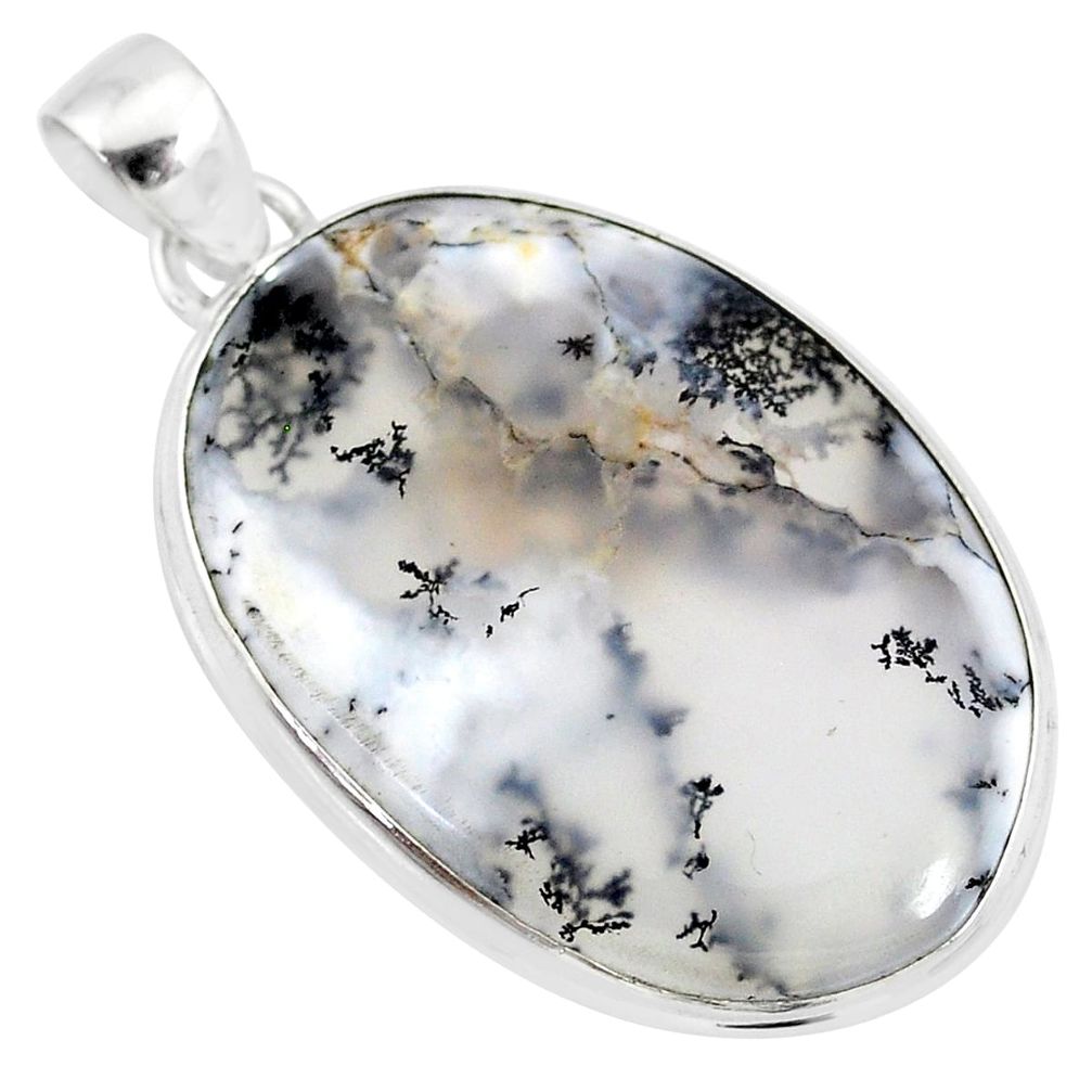 24.46cts natural white dendrite opal (merlinite) 925 silver pendant r86568