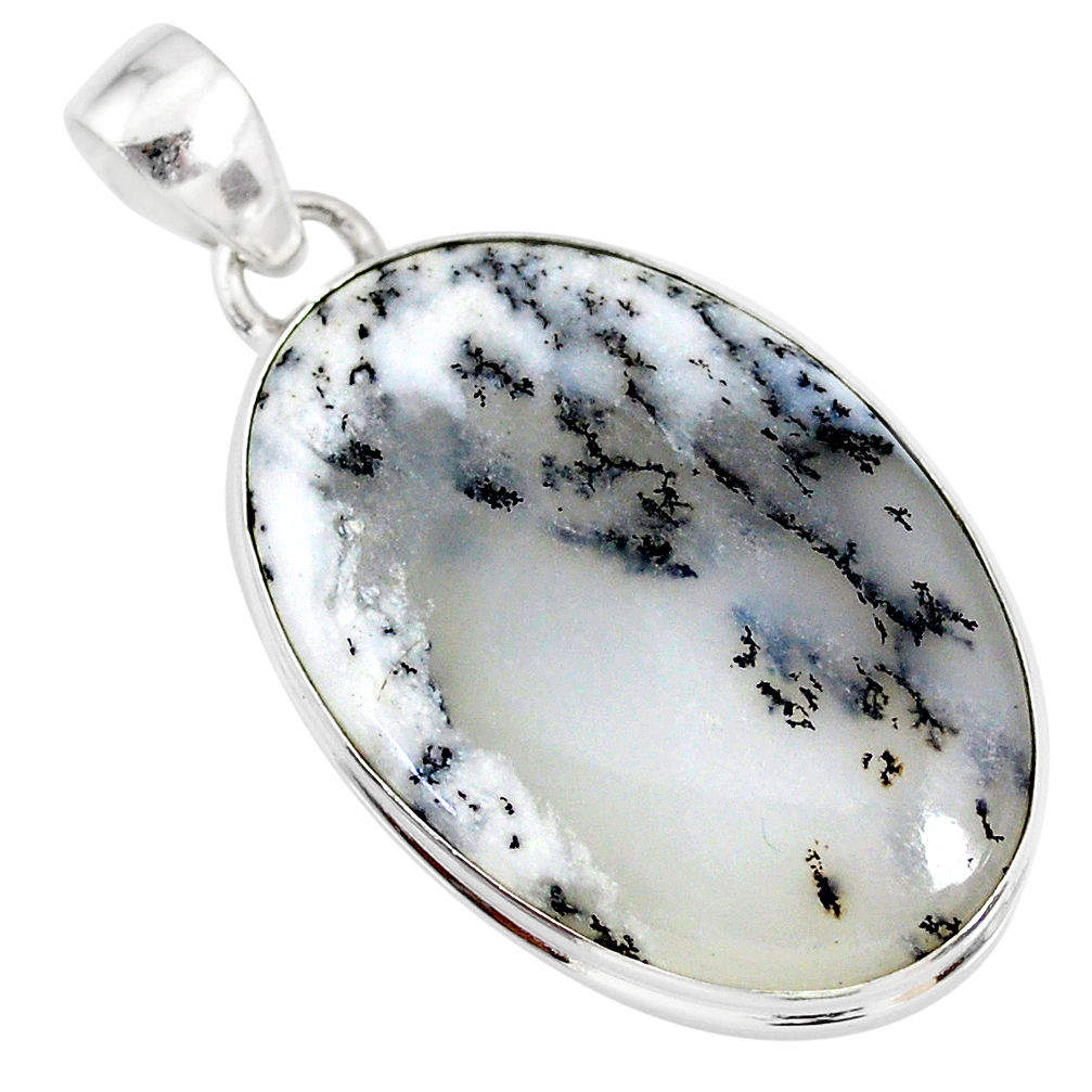 19.42cts natural white dendrite opal (merlinite) 925 silver pendant r86572