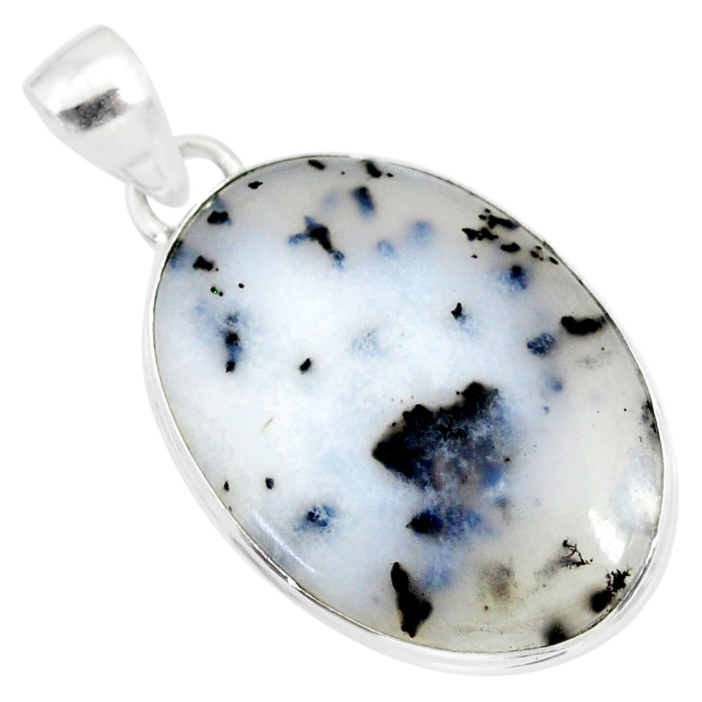 15.68cts natural white dendrite opal (merlinite) 925 silver pendant r86584