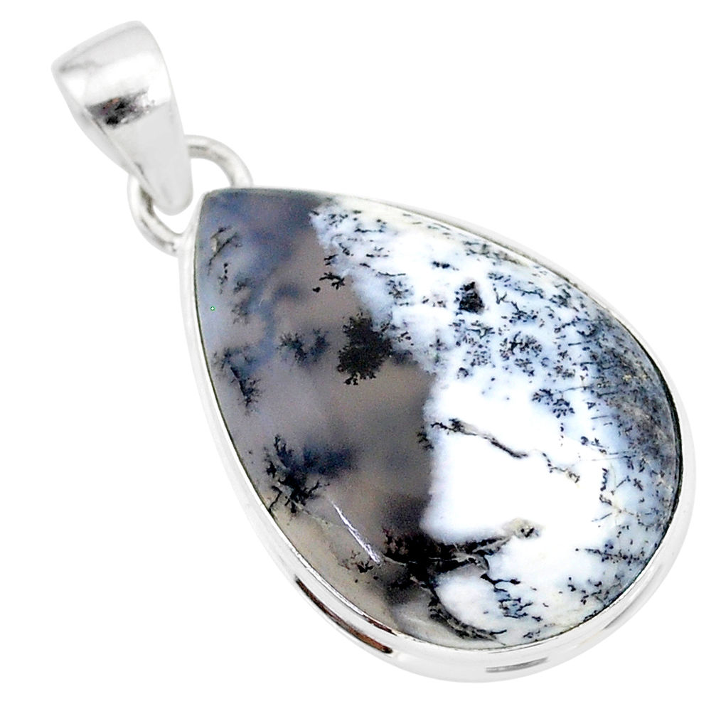 17.22cts natural white dendrite opal (merlinite) 925 silver pendant r86587