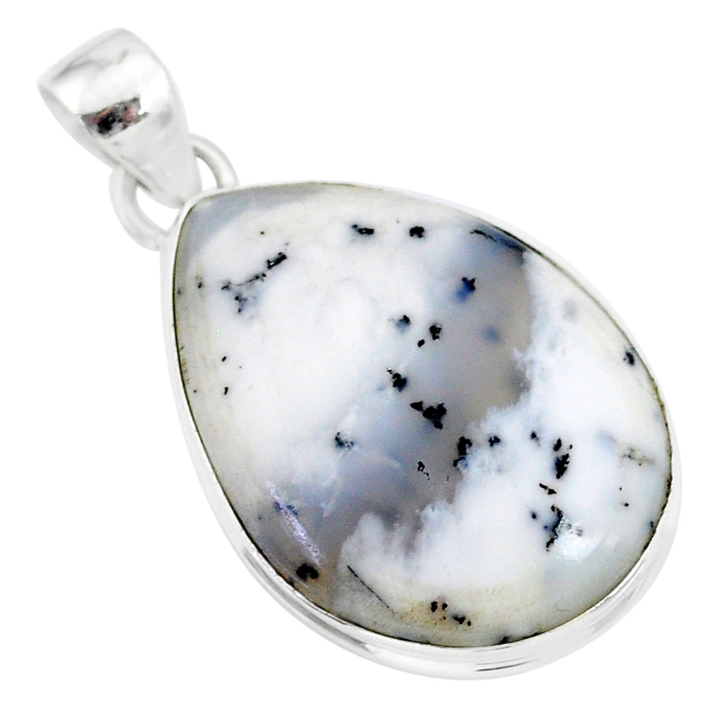 16.20cts natural white dendrite opal (merlinite) 925 silver pendant r86588