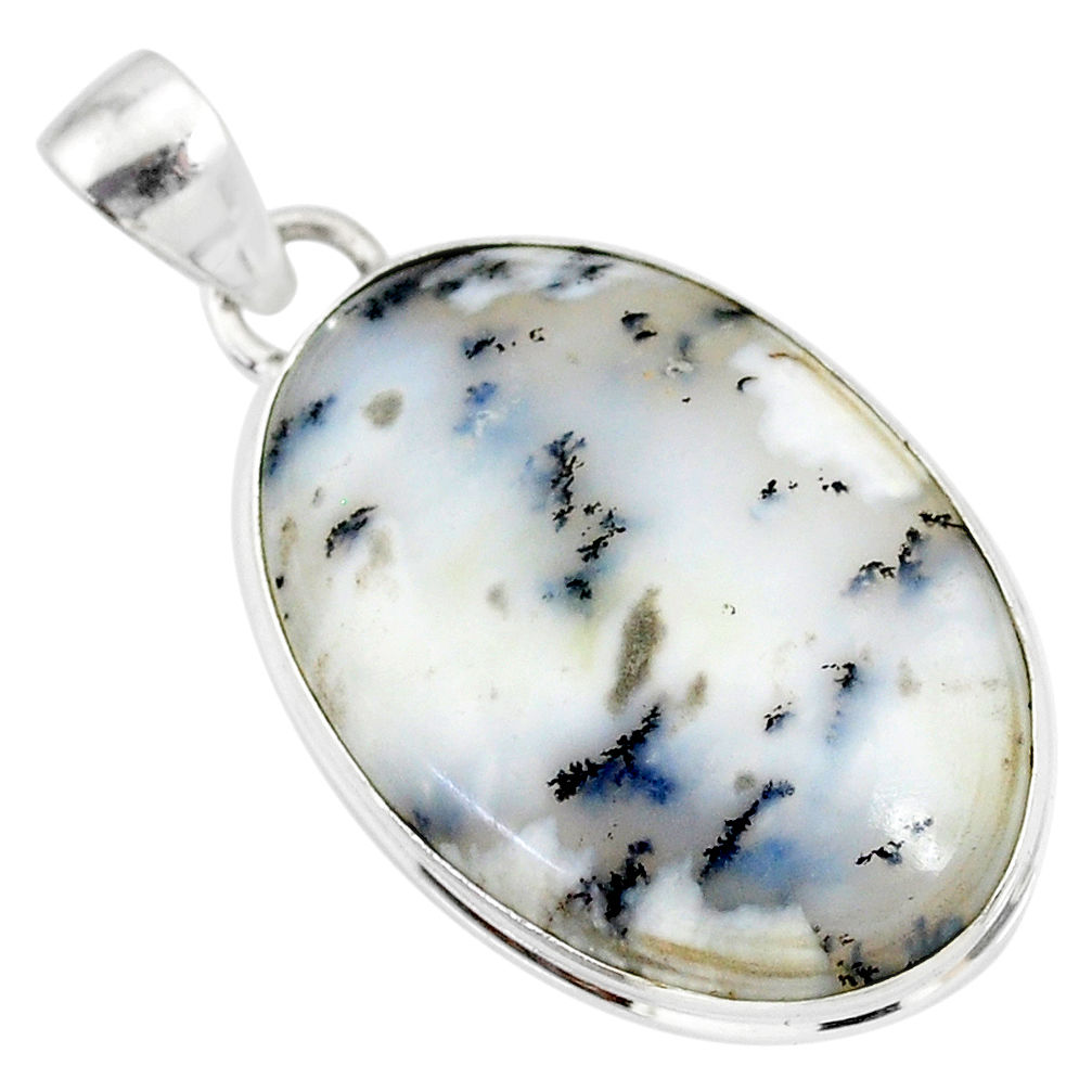 17.18cts natural white dendrite opal (merlinite) 925 silver pendant r86591