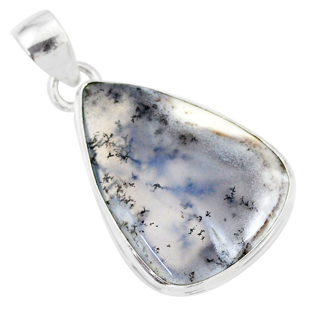 15.08cts natural white dendrite opal (merlinite) 925 silver pendant r86598