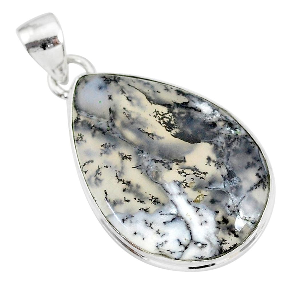 14.72cts natural white dendrite opal (merlinite) 925 silver pendant r86599