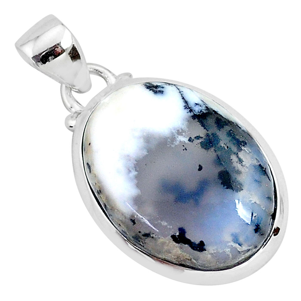 12.22cts natural white dendrite opal (merlinite) 925 silver pendant r94343