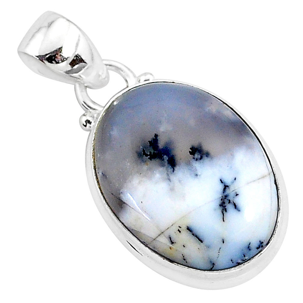 11.17cts natural white dendrite opal (merlinite) 925 silver pendant r94346