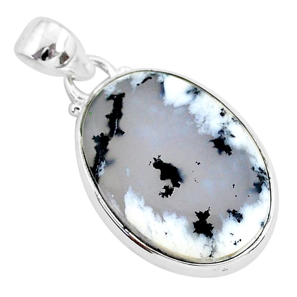 13.15cts natural white dendrite opal (merlinite) 925 silver pendant r94361