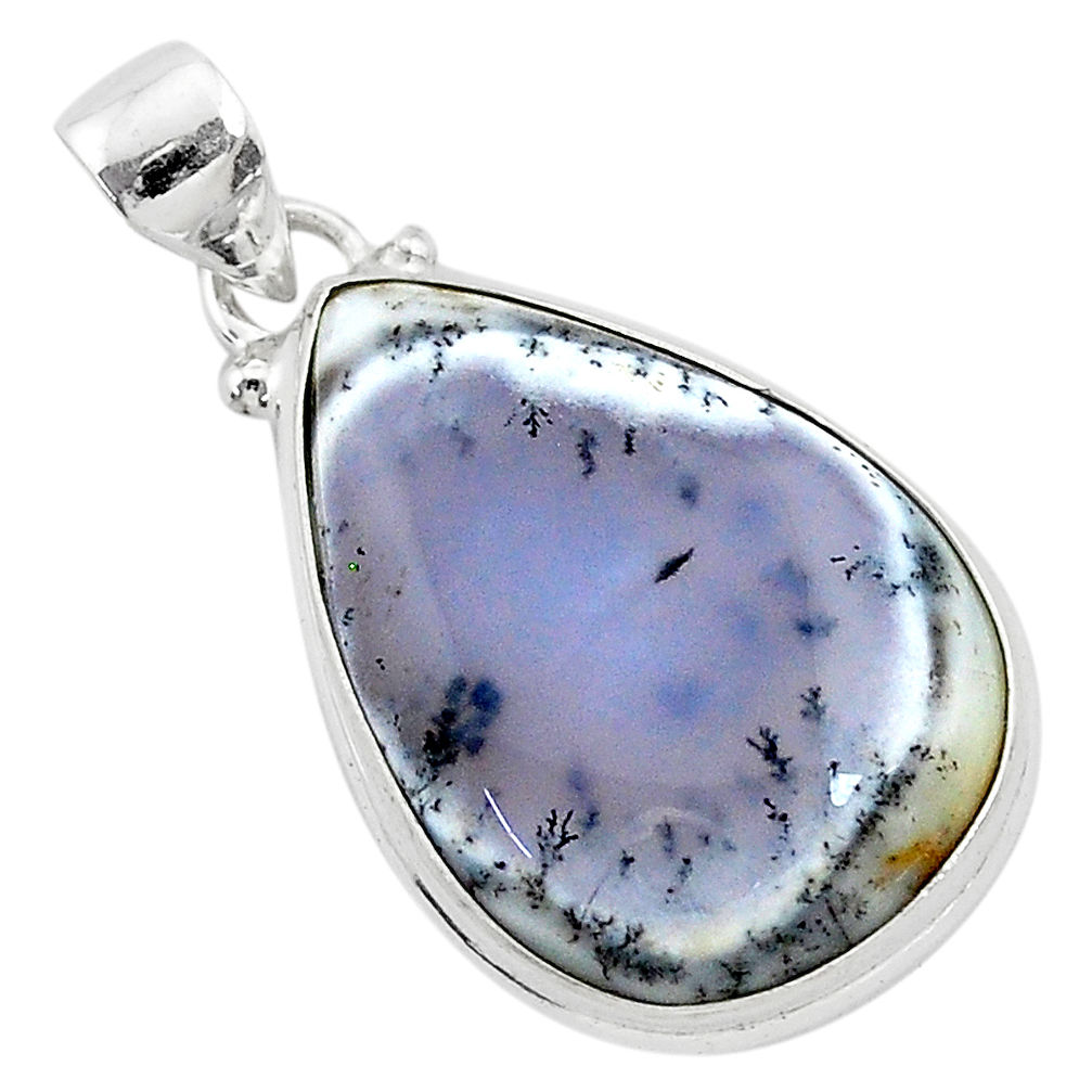 17.57cts natural white dendrite opal (merlinite) 925 silver pendant r94722