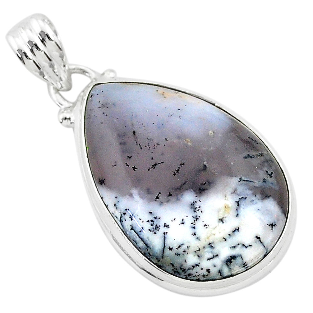 15.65cts natural white dendrite opal (merlinite) 925 silver pendant r94730