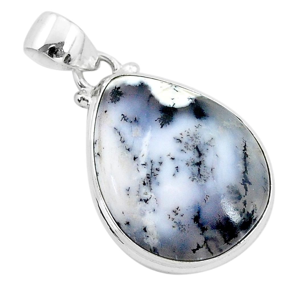 15.08cts natural white dendrite opal (merlinite) 925 silver pendant r94748