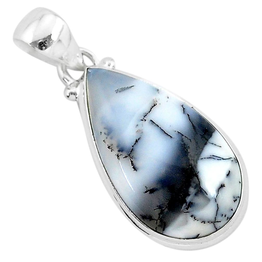 13.70cts natural white dendrite opal (merlinite) 925 silver pendant r94751