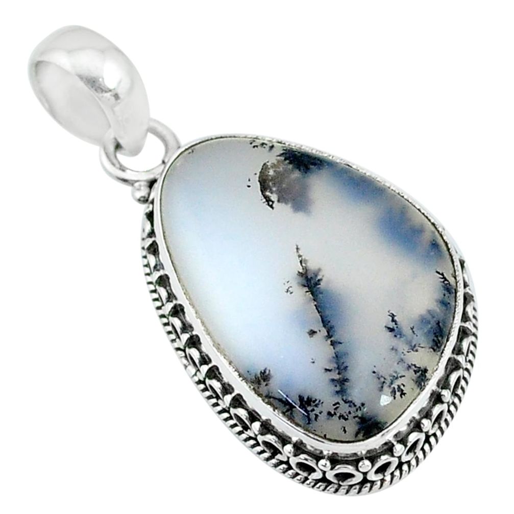 16.65cts natural white dendrite opal (merlinite) 925 silver pendant t10622