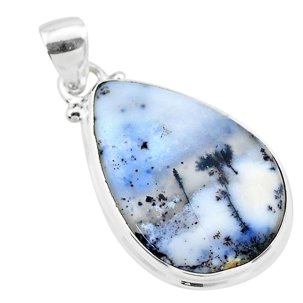 14.23cts natural white dendrite opal (merlinite) 925 silver pendant t26521