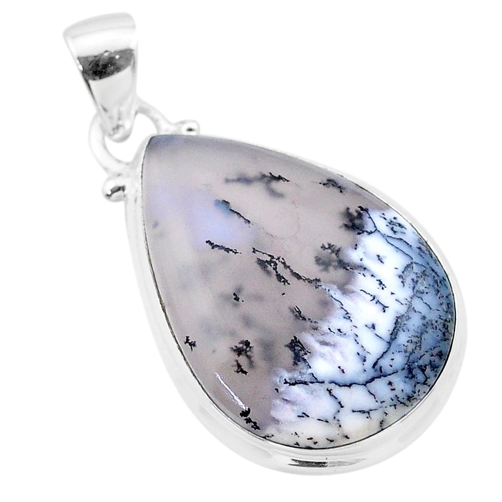 14.20cts natural white dendrite opal (merlinite) 925 silver pendant t26522