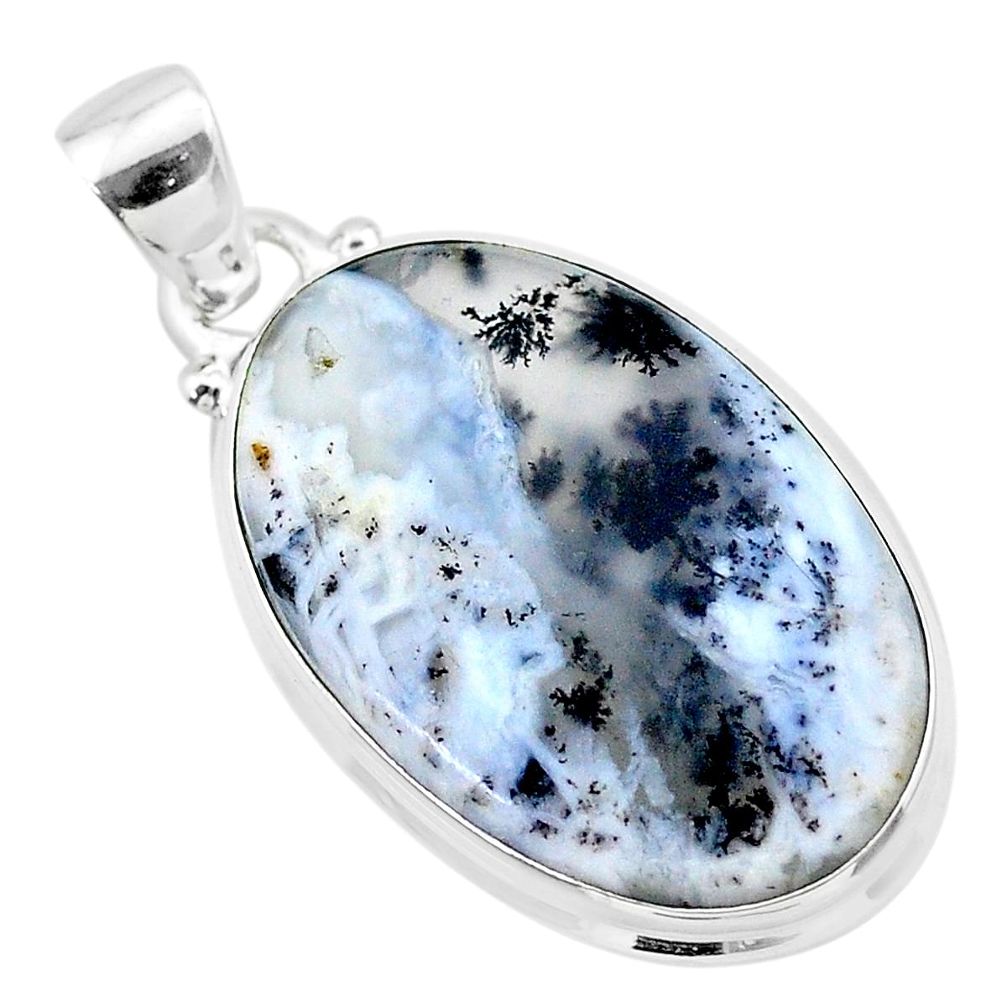 14.68cts natural white dendrite opal (merlinite) 925 silver pendant t26524
